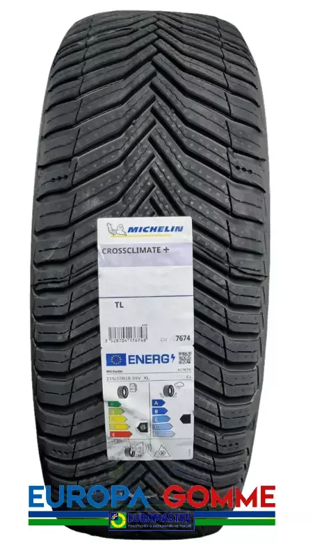 Michelin CrossClimate+ 185/55 R15 86H pneumatic tires with tread pattern, suitable for all-season driving on car wheels.
