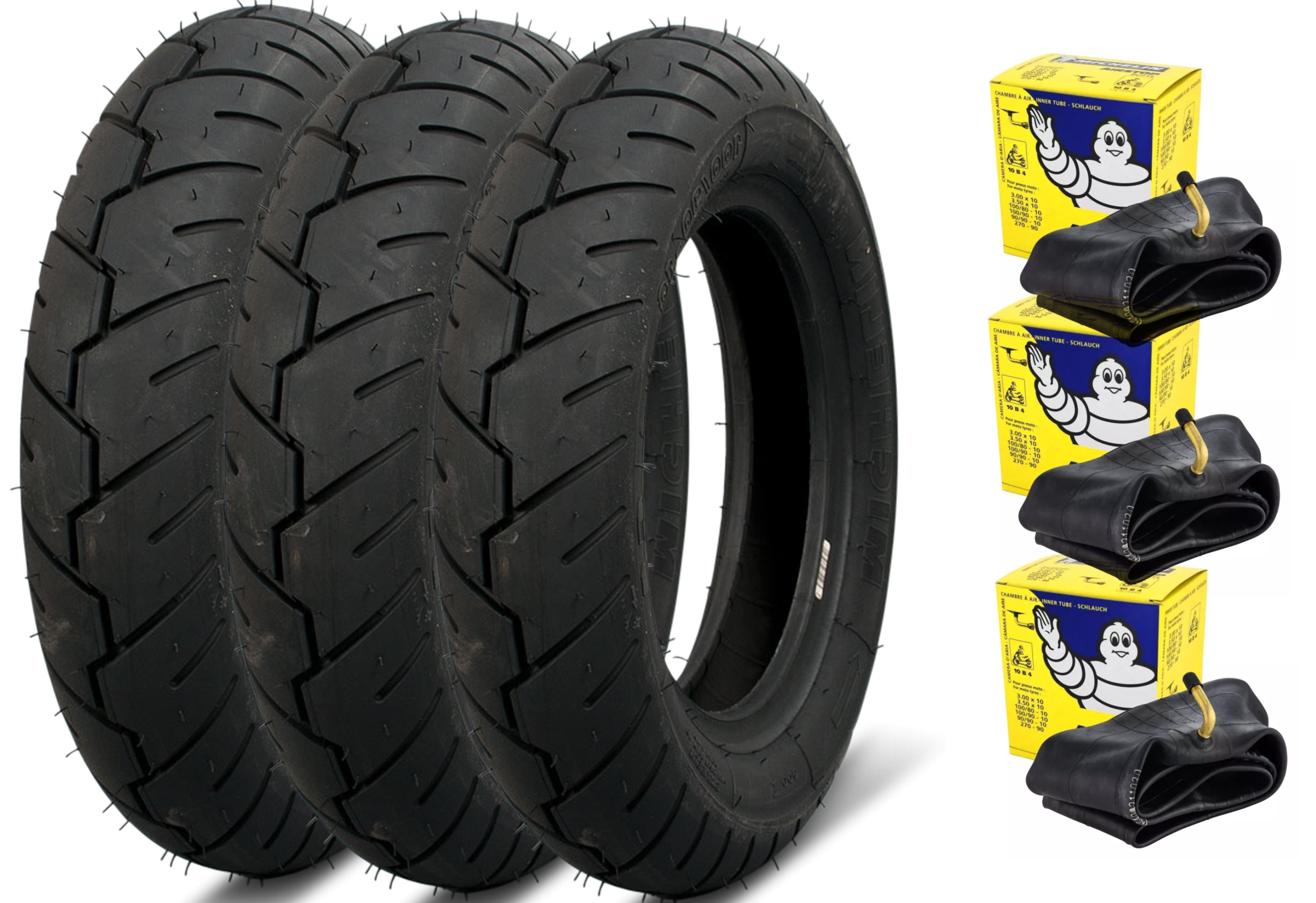 Kit da 3x Michelin 3.00 - 10 50J S1 TL/TT Vespa + Camere D'aria Michelin CH. 10B 4 VALVE 1202
