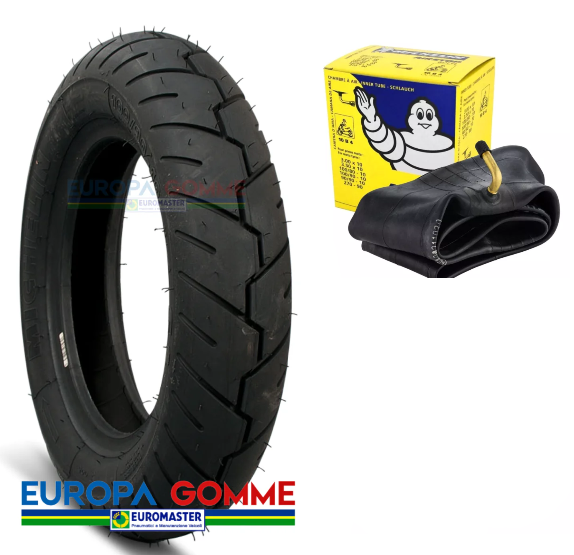 Michelin 100/90 - 10 56J S1 TL/TT Vespa/Ape + Camere D'aria Michelin CH. 10B 4 VALVE 1202