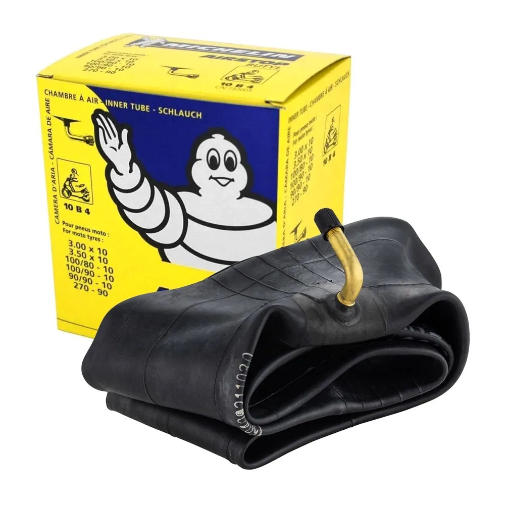 Michelin inner tube for Vespa 3.00-10 and 3.50-10 tires with angled valve, durable butyl rubber for scooter tire replacement
