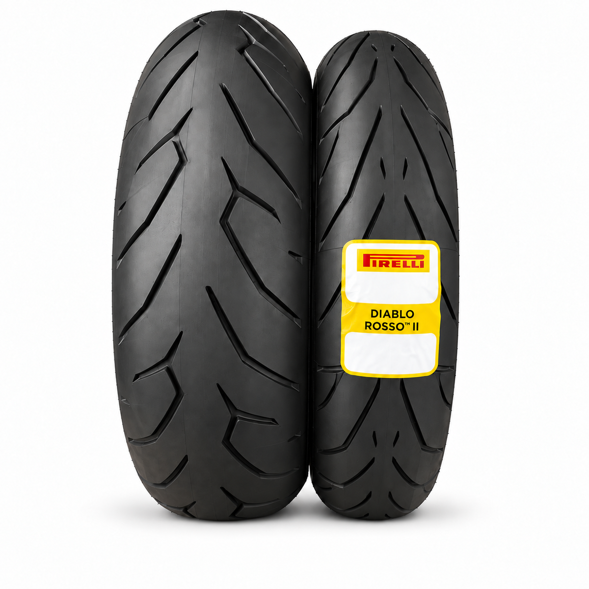 Pair of Pirelli Diablo Rosso II motorcycle tires, 120/70 ZR17 front and 190/55 ZR17 rear, with W speed rating.