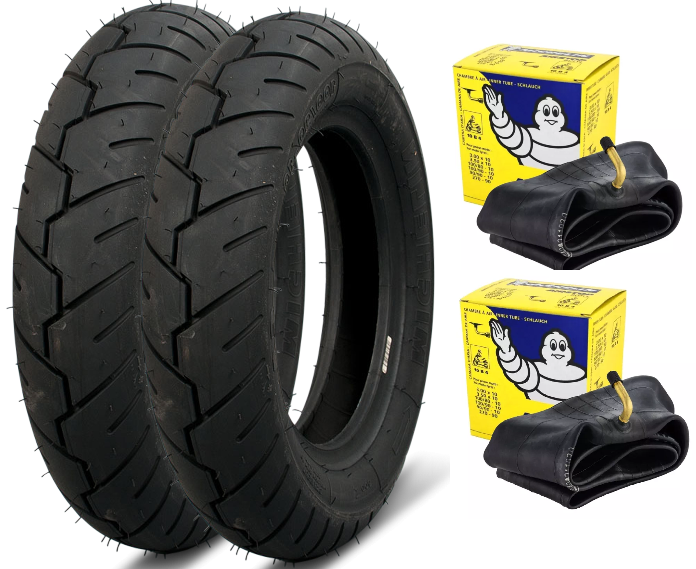 Coppia Michelin 3.50 - 10 59J REINF S1 TL/TT Vespa + Camere D'aria Michelin CH. 10B 4 VALVE 1202
