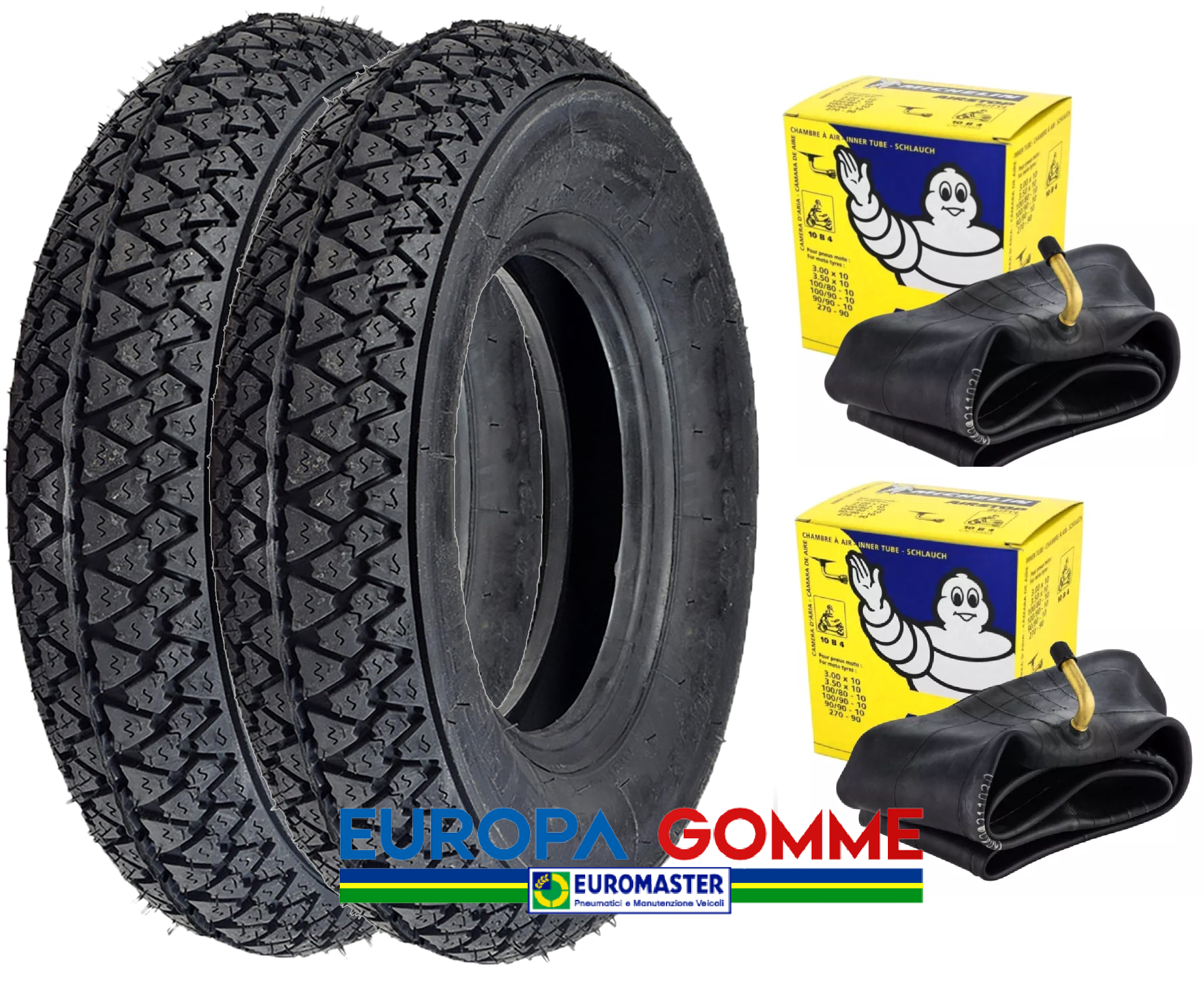Coppia Michelin 3.00 - 10 42J S83 TL/TT Vespa + Camere D'aria Michelin CH. 10B 4 VALVE 1202